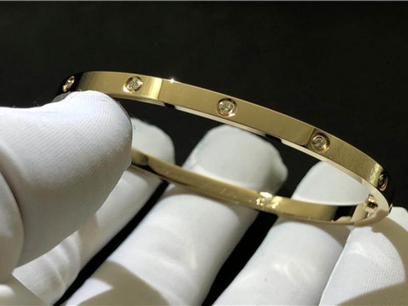 Custom LOVE Bracelet, small size, set with 10 diamonds, 18K gold