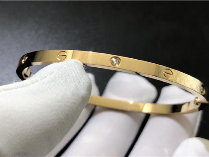 Custom LOVE Bracelet, small size, set with 6 diamonds, 18K gold