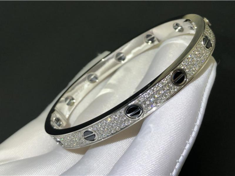 Custom LOVE bracelet, decked with diamonds, precision ceramics, 18K white gold