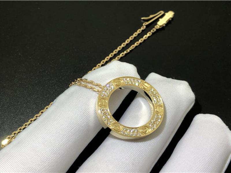 Custom LOVE necklace, laid with diamonds and 18K gold