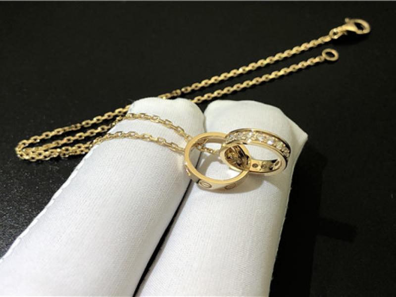 Custom LOVE necklace, set with diamonds, 18K gold