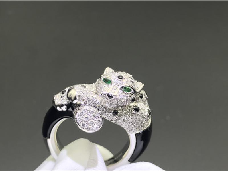 Custom Panthere de Cartier ring 18K white gold-10