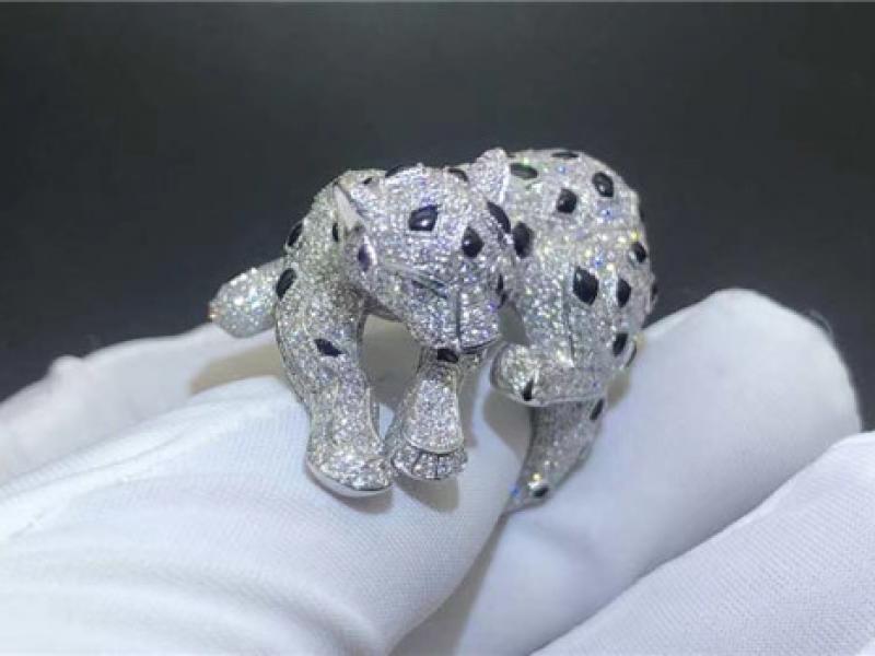 Custom Panthere de Cartier ring diamond 18K white gold-3