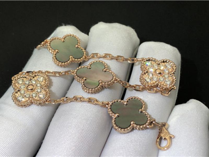 Custom Vintage Alhambra bracelet with 5 lucky four leaf patterns-3