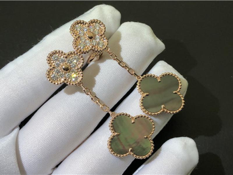 Custom made Magic Alhambra earrings with 2 4-leaf lucky patterns-2