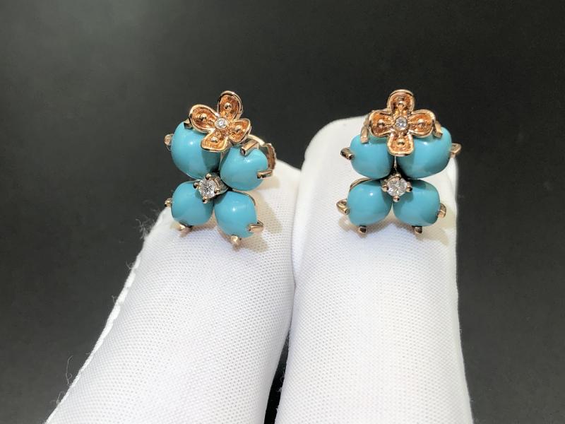 Earrings Rose gold, turquoise, diamonds