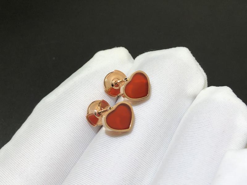 Earrings, rose gold, red chalcedony