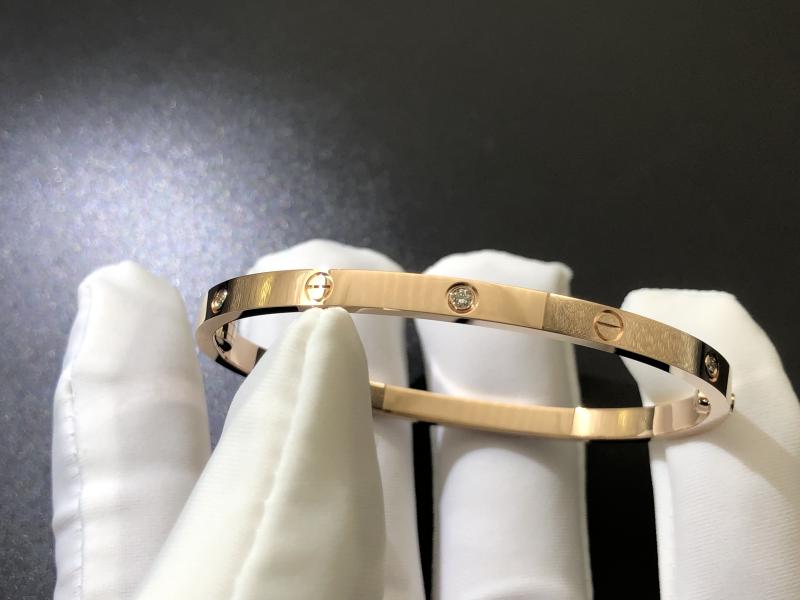 LOVE bracelet, small size, set with 6 diamonds, 18K rose gold